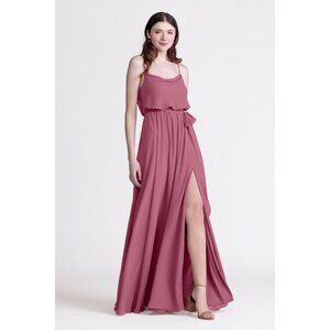 Long Chiffon Bridesmaid Dress with slit. Rosewood. Size L